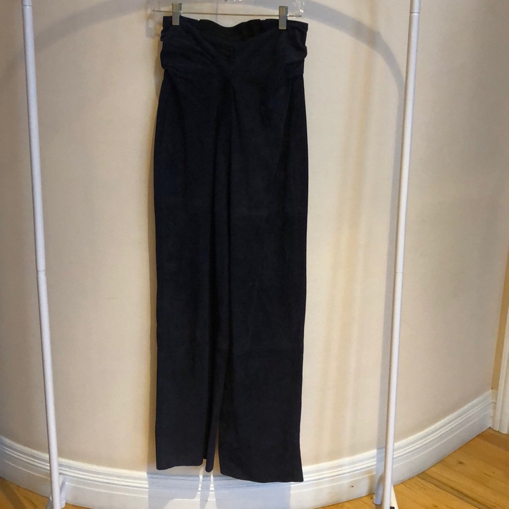 Vintage High Waist Blue Suede Leather Pants